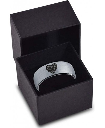 Puzzle Heart Autism Awareness Ring - Tungsten Band 8mm - Men - Women - 18k Rose Gold Step Bevel Edge - Yellow - Grey - Blue -...