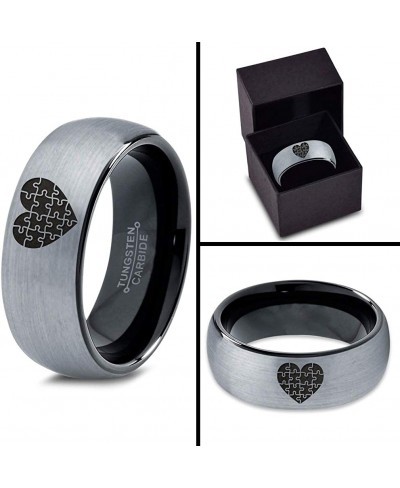 Puzzle Heart Autism Awareness Ring - Tungsten Band 8mm - Men - Women - 18k Rose Gold Step Bevel Edge - Yellow - Grey - Blue -...