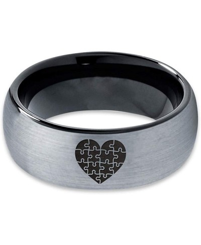 Puzzle Heart Autism Awareness Ring - Tungsten Band 8mm - Men - Women - 18k Rose Gold Step Bevel Edge - Yellow - Grey - Blue -...