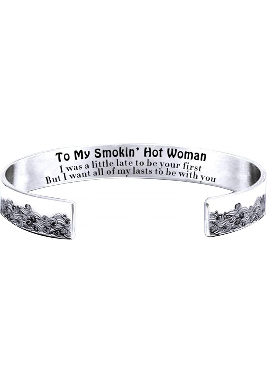 To My Smokin' Hot Woman Wave Cuff Bracelet DIY Lettering Titanium Steel Open C-Shaped Bracelet Gift Women Cuff Bangle Open En...