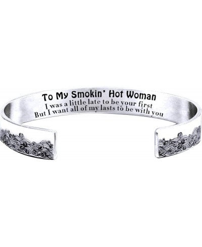 To My Smokin' Hot Woman Wave Cuff Bracelet DIY Lettering Titanium Steel Open C-Shaped Bracelet Gift Women Cuff Bangle Open En...