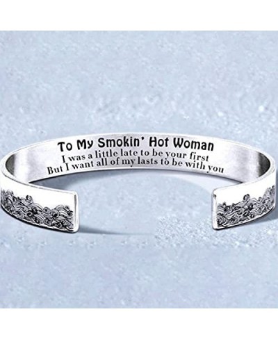 To My Smokin' Hot Woman Wave Cuff Bracelet DIY Lettering Titanium Steel Open C-Shaped Bracelet Gift Women Cuff Bangle Open En...