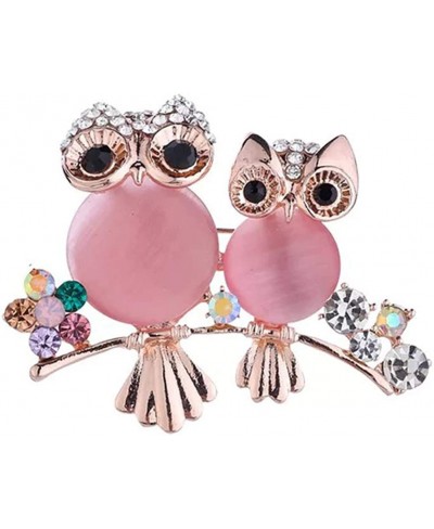 Rhinestone Crystal Owl Brooch & Pin Double Pink Cute Brooches Jewelry Accessories for Women $12.70 Brooches & Pins