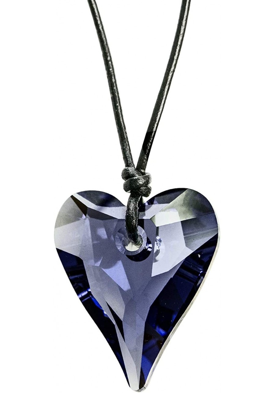 Swarovski Elements Purple Wild Heart Crystal Pendant Leather Choker Necklace 14" - 24 $21.33 Chokers