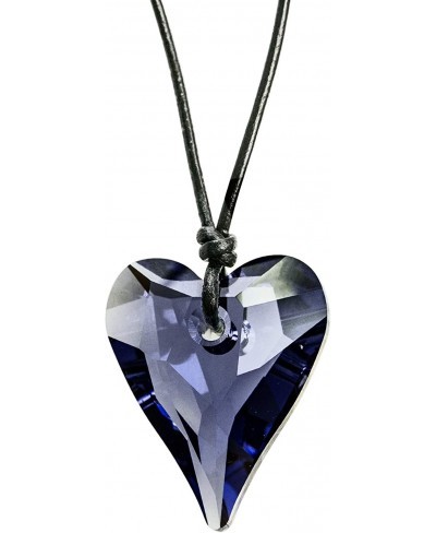 Swarovski Elements Purple Wild Heart Crystal Pendant Leather Choker Necklace 14" - 24 $21.33 Chokers