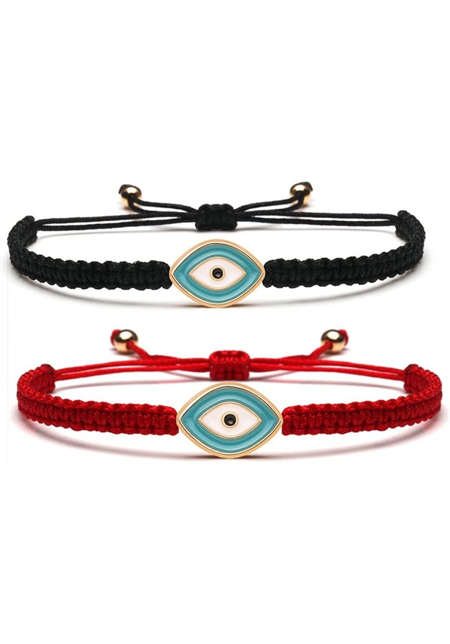 2pcs Lucky Evil Eye Bracelets Set Enamel Handmade Adjustable Red Black String Cord Amulet for Women Men Family Couple Protect...