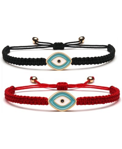 2pcs Lucky Evil Eye Bracelets Set Enamel Handmade Adjustable Red Black String Cord Amulet for Women Men Family Couple Protect...