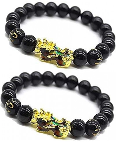 Black Obsidian Bracelet Pi Xiu Charm Beaded Stretch Bracelet Natural Gemstone Handmade Spiritual Reiki Feng Shui Wealth and L...