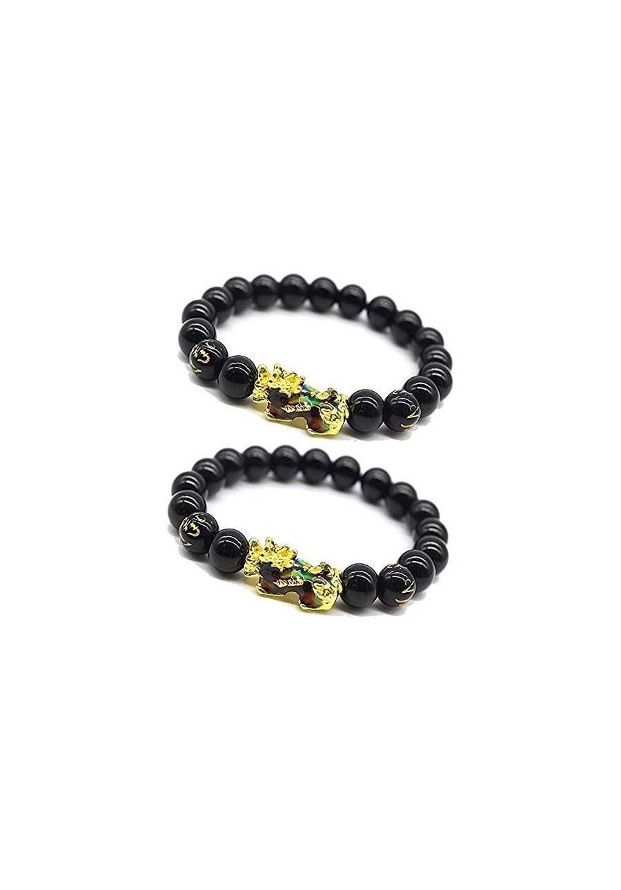 Black Obsidian Bracelet Pi Xiu Charm Beaded Stretch Bracelet Natural Gemstone Handmade Spiritual Reiki Feng Shui Wealth and L...