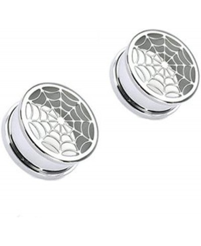 Pair of Spider Web Screw Fit Steel Tunnels Spiderweb Ear Plugs - 2g Thru 1 $13.80 Piercing Jewelry