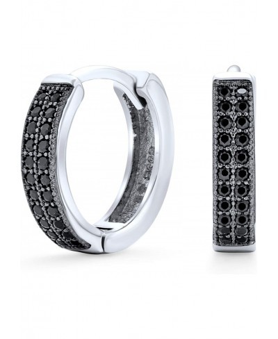 Black 2 Row Cubic Zirconia CZ Micro Pave Kpop Huggie Hoop Earrings For Women For Men Black Plated 925 Sterling Silver $17.89 ...