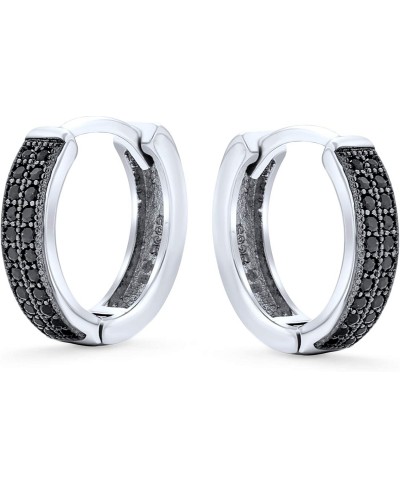 Black 2 Row Cubic Zirconia CZ Micro Pave Kpop Huggie Hoop Earrings For Women For Men Black Plated 925 Sterling Silver $17.89 ...