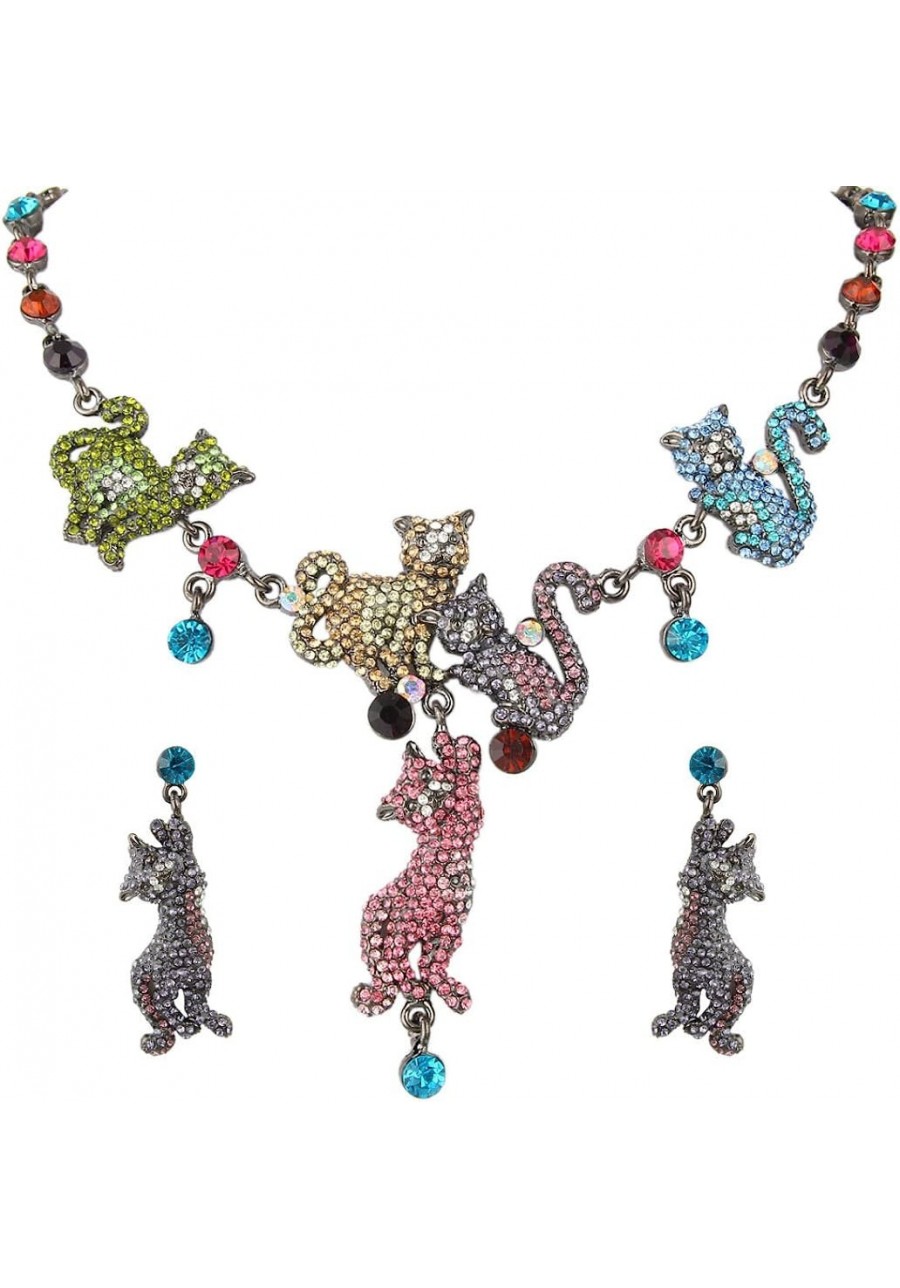 Pet Cat Family Necklace Earrings Set Austrian Crystal $39.16 Jewelry Sets