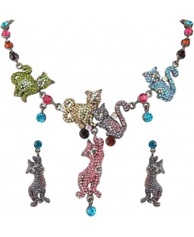 Pet Cat Family Necklace Earrings Set Austrian Crystal $39.16 Jewelry Sets