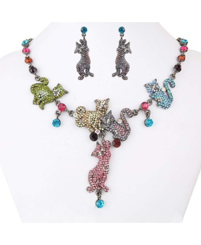 Pet Cat Family Necklace Earrings Set Austrian Crystal $39.16 Jewelry Sets