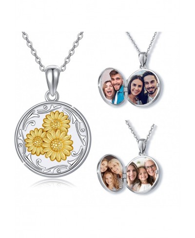 Locket Necklace That Holds Pictures Sterling Silver Sunflower Locket Necklace for Women Round Picture 2 Photo Locket Photo Ke...