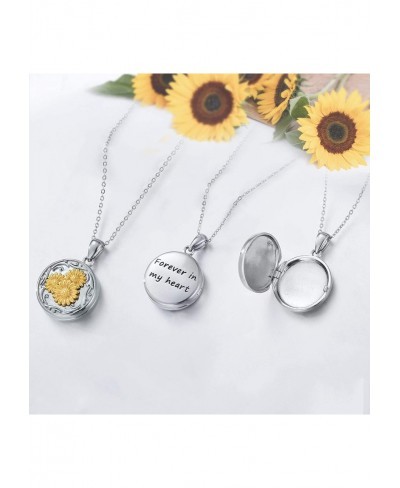 Locket Necklace That Holds Pictures Sterling Silver Sunflower Locket Necklace for Women Round Picture 2 Photo Locket Photo Ke...