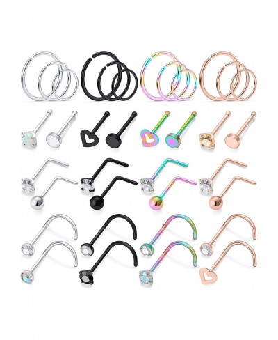 20g 18g Nose Rings L Shaped Nose Studs Surgical Stainless Steel Nose Ring Hoop Crystal Heart Hypoallergenic Nostril Nose Pier...