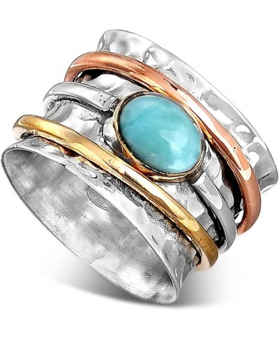 925 Sterling Silver Spinner Larimar Ring for Women with Copper and Brass Fidget Rings Bands $31.66 Bands