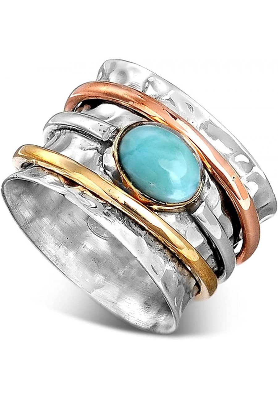 925 Sterling Silver Spinner Larimar Ring for Women with Copper and Brass Fidget Rings Bands $31.66 Bands