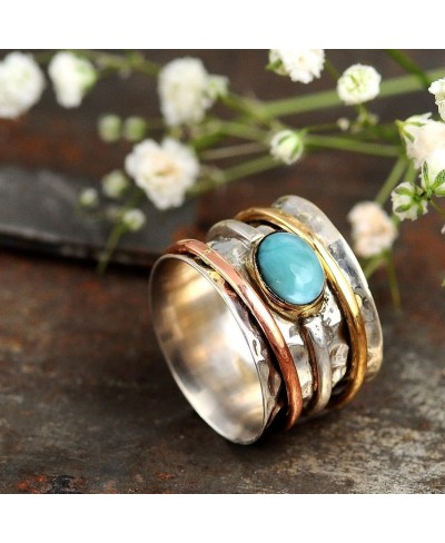 925 Sterling Silver Spinner Larimar Ring for Women with Copper and Brass Fidget Rings Bands $31.66 Bands