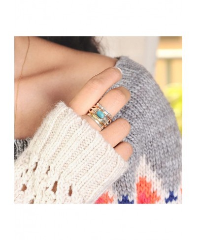 925 Sterling Silver Spinner Larimar Ring for Women with Copper and Brass Fidget Rings Bands $31.66 Bands