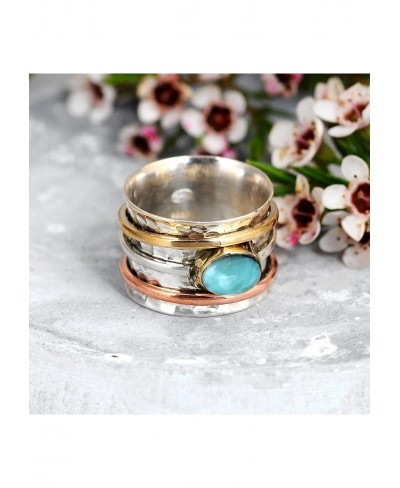 925 Sterling Silver Spinner Larimar Ring for Women with Copper and Brass Fidget Rings Bands $31.66 Bands