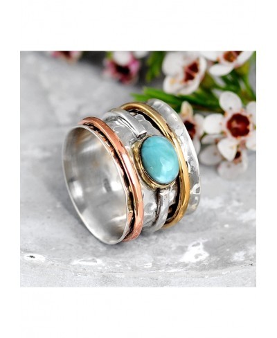 925 Sterling Silver Spinner Larimar Ring for Women with Copper and Brass Fidget Rings Bands $31.66 Bands