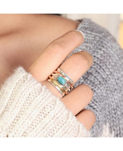 925 Sterling Silver Spinner Larimar Ring for Women with Copper and Brass Fidget Rings Bands $31.66 Bands