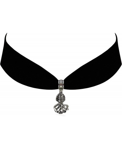 Black Velvet Choker Steampunk Jewelry Gothic Octopus Pendant Necklace $14.35 Chokers