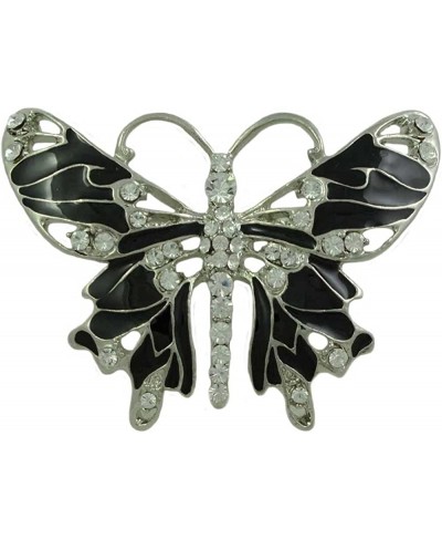 Black Enamel and Crystal Butterfly Brooch Pin $13.02 Brooches & Pins