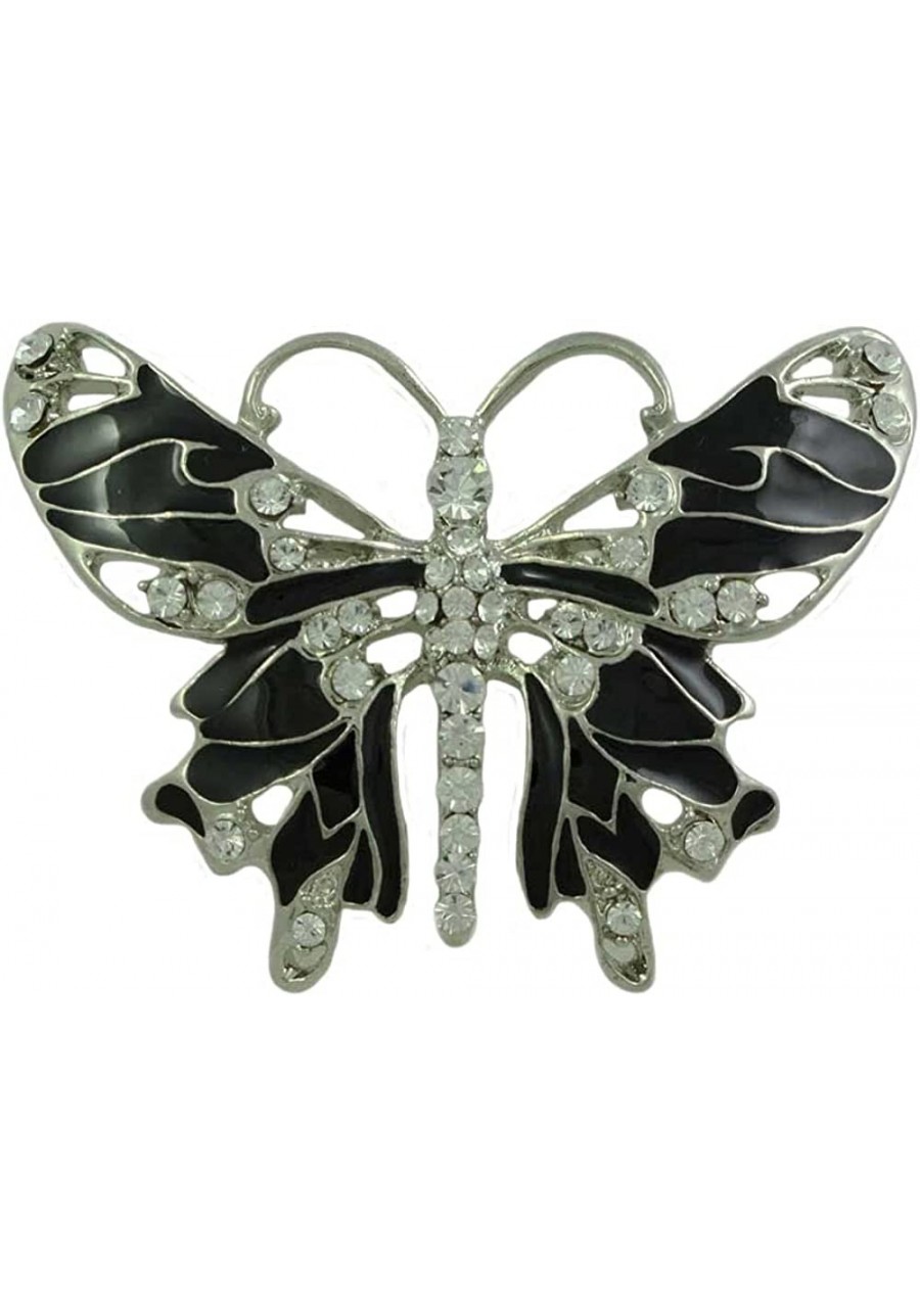 Black Enamel and Crystal Butterfly Brooch Pin $13.02 Brooches & Pins