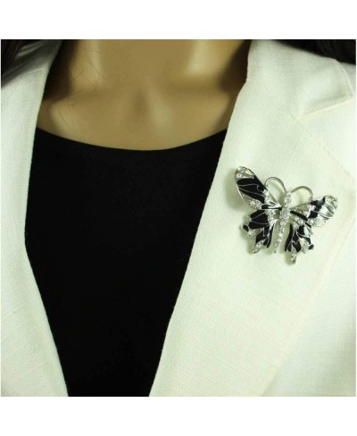 Black Enamel and Crystal Butterfly Brooch Pin $13.02 Brooches & Pins