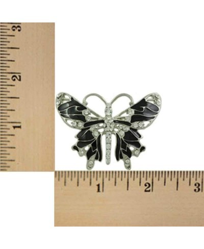 Black Enamel and Crystal Butterfly Brooch Pin $13.02 Brooches & Pins