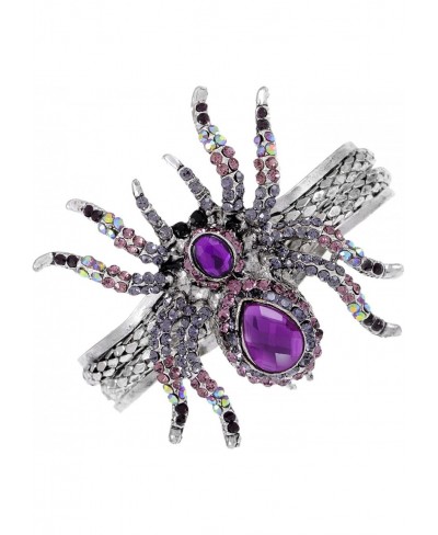 Women's Silvery Toned Aurora Borealis Rhinestones Spider Textured Halloween Bangle Bracelet $16.67 Bangle