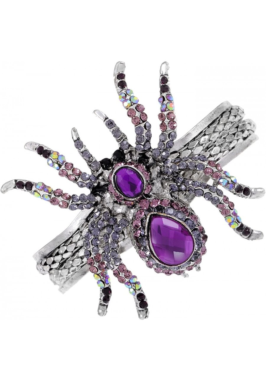 Women's Silvery Toned Aurora Borealis Rhinestones Spider Textured Halloween Bangle Bracelet $16.67 Bangle