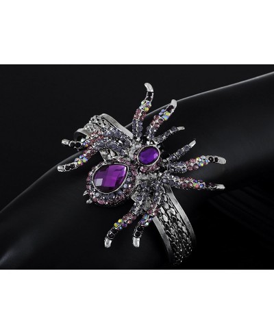 Women's Silvery Toned Aurora Borealis Rhinestones Spider Textured Halloween Bangle Bracelet $16.67 Bangle