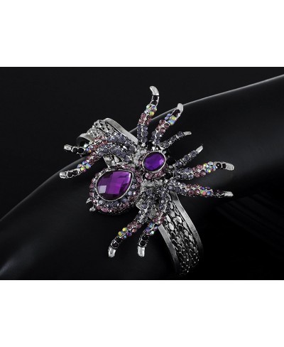 Women's Silvery Toned Aurora Borealis Rhinestones Spider Textured Halloween Bangle Bracelet $16.67 Bangle