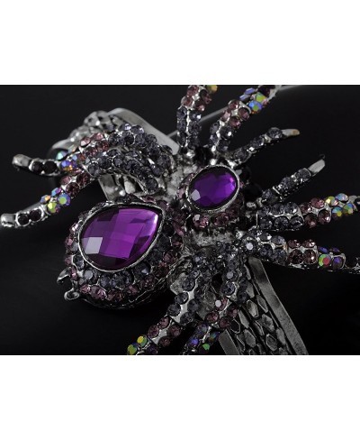 Women's Silvery Toned Aurora Borealis Rhinestones Spider Textured Halloween Bangle Bracelet $16.67 Bangle