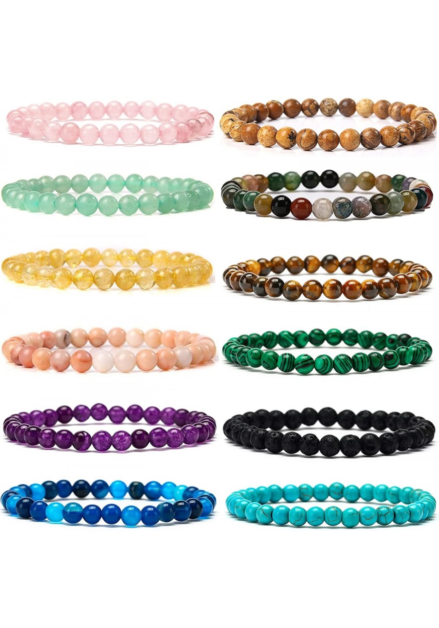 12Pcs 4mm 6mm 8mm Gemstones Bracelets for Women Men Semi Precious Healing Crystal Stone Stretch Round Beaded Bracelet Handmad...