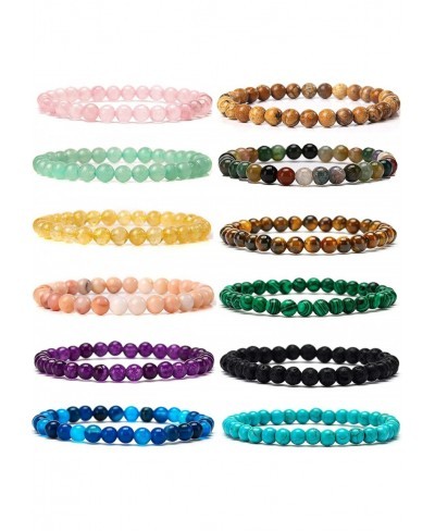 12Pcs 4mm 6mm 8mm Gemstones Bracelets for Women Men Semi Precious Healing Crystal Stone Stretch Round Beaded Bracelet Handmad...