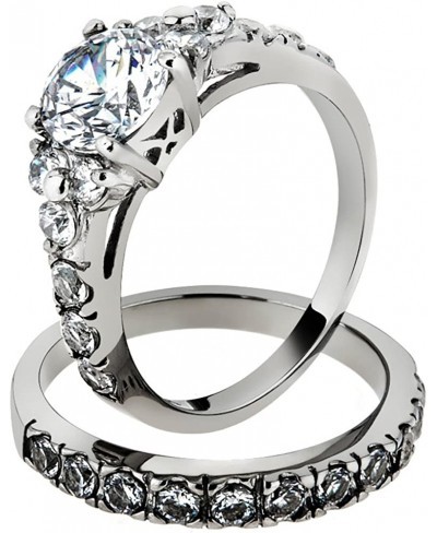 His & Her 3 Pc Stainless Steel 2.50 Ct Cz Bridal Set & Men Zirconia Wedding Band $33.34 Bridal Sets