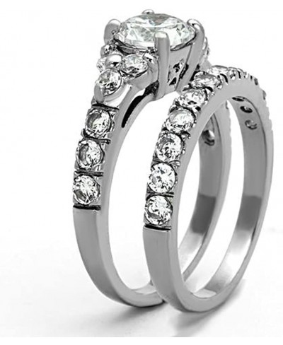 His & Her 3 Pc Stainless Steel 2.50 Ct Cz Bridal Set & Men Zirconia Wedding Band $33.34 Bridal Sets