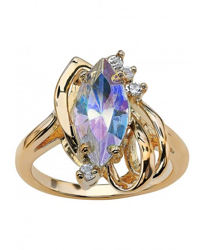 Yellow Gold-Plated Marquise Cut Aurora Borealis or White Crystal Ring $31.18 Statement
