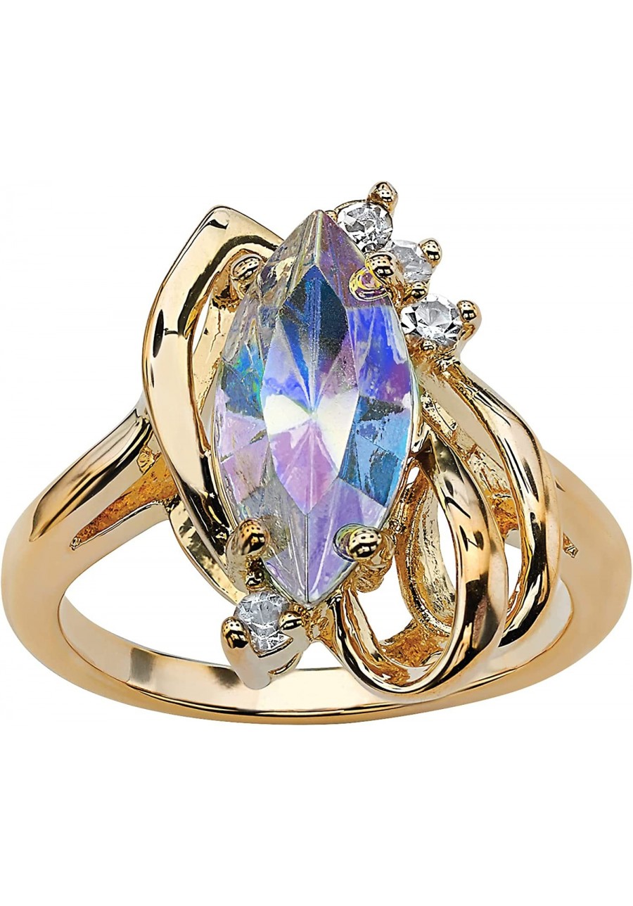 Yellow Gold-Plated Marquise Cut Aurora Borealis or White Crystal Ring $31.18 Statement