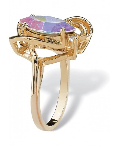 Yellow Gold-Plated Marquise Cut Aurora Borealis or White Crystal Ring $31.18 Statement