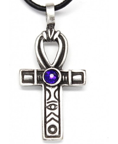 Pewter Ankh Egyptian Cross Hieroglyphics Pendant w/Swarovski Crystal Cobalt Blue September Birthday $12.15 Pendants & Coins