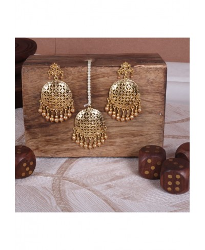 Wedding Style Pearl Earring With Maang Tikka Set For Women and Girls $13.91 Jewelry Sets