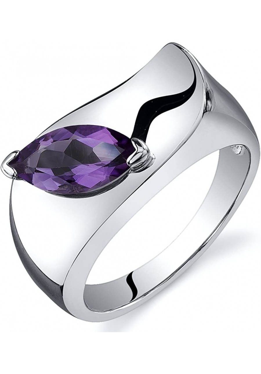 Amethyst Museum Solitaire Ring for Women 925 Sterling Silver Genuine Gemstone Birthstone 1 Carat Marquise Shape 10x5mm Sizes ...