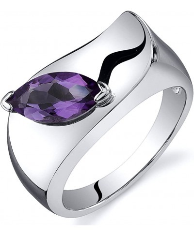 Amethyst Museum Solitaire Ring for Women 925 Sterling Silver Genuine Gemstone Birthstone 1 Carat Marquise Shape 10x5mm Sizes ...